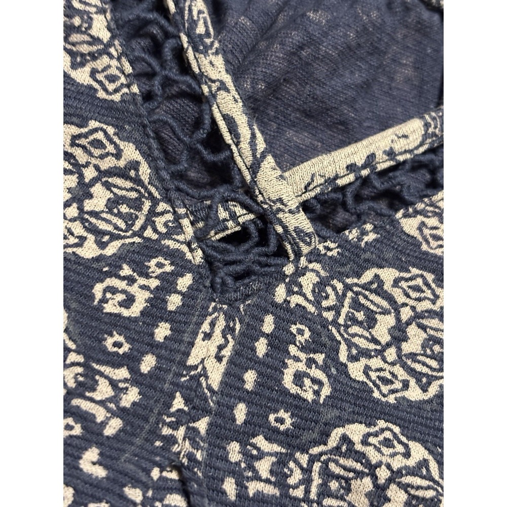 Lucky Brand Women's Navy Sleeveless Crochet Yoke/Back Tank Top Linen Blend Sz M - Picture 3 of 11